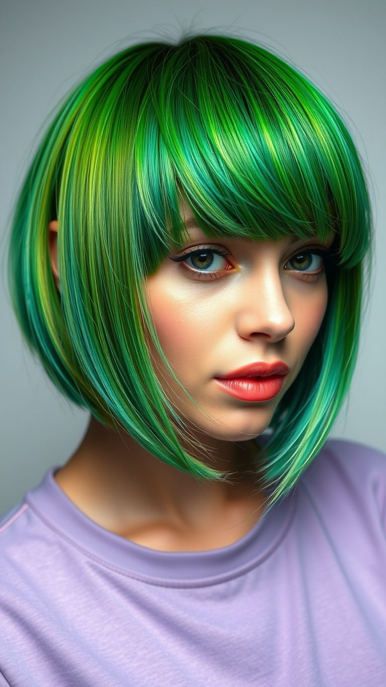 Go green in the best way possible—your hair! Short green hair is bold, fierce, and totally unexpected. Time to turn heads!