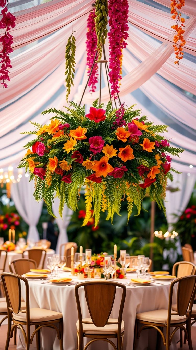 Why settle for ordinary when your wedding florals can float? Hanging bouquets add magic, movement, and pure tropical elegance!