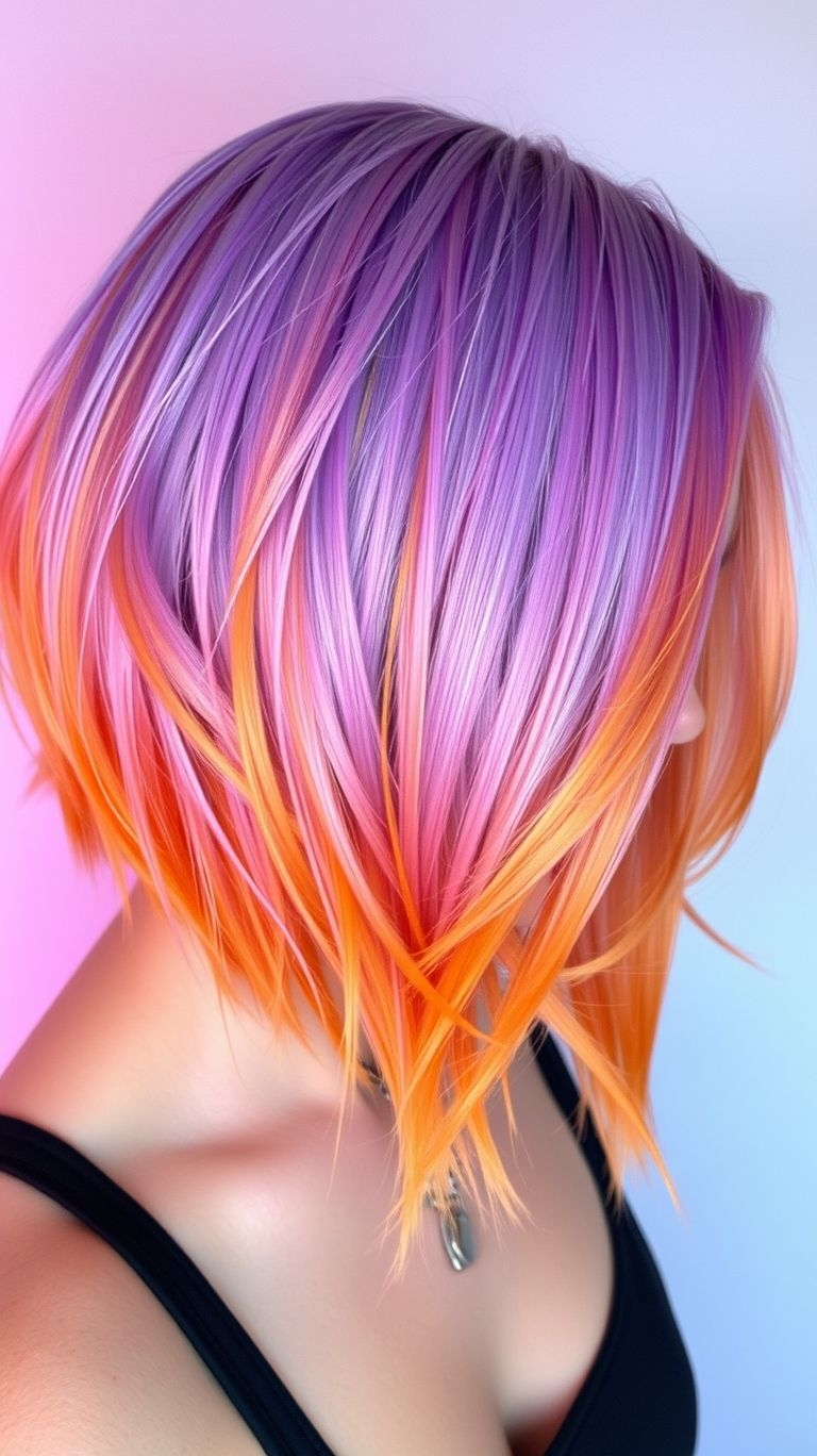 Lavender and orange? Yes, please! This color combo takes short hair from ordinary to extraordinary in the most vibrant way.