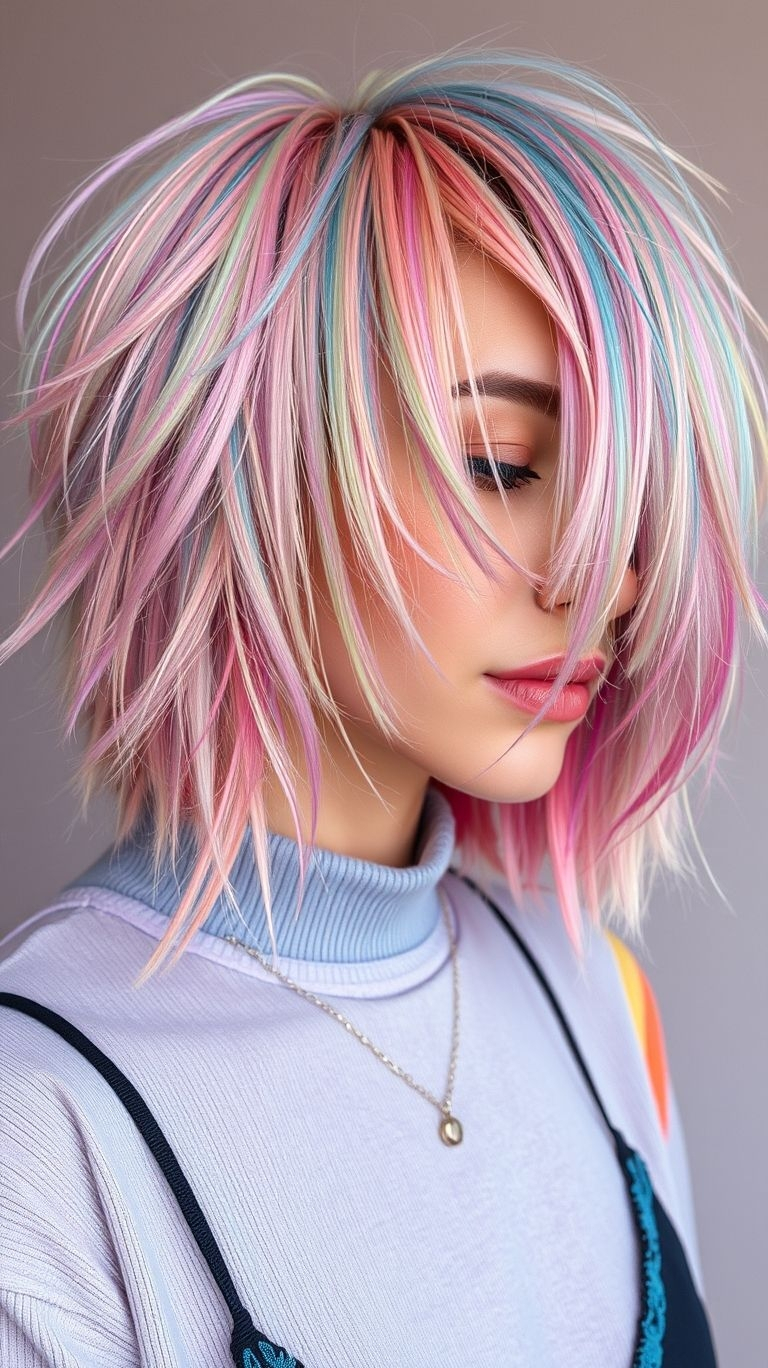 Think rainbow, think pastel, think electric—mix color short hair trends are here to shake things up with stunning combinations!