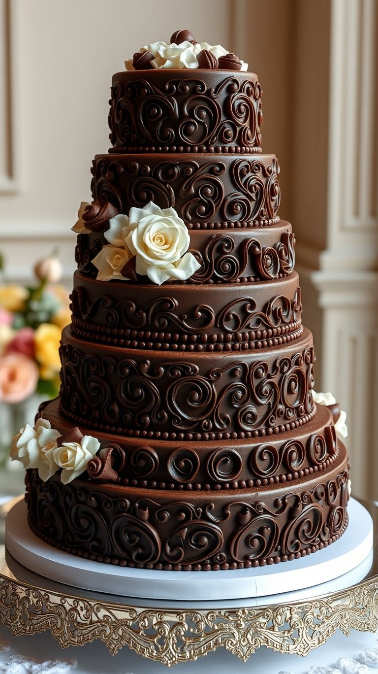 Wedding cakes don’t get better than this—pure chocolate indulgence wrapped in elegance, perfect for your big day!