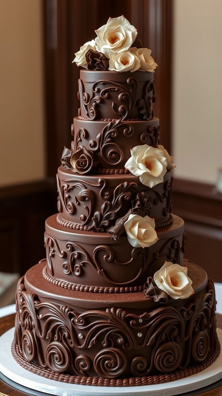 Forget vanilla—this wedding cake is all about pure chocolate bliss! Every bite is a celebration of love and flavor.