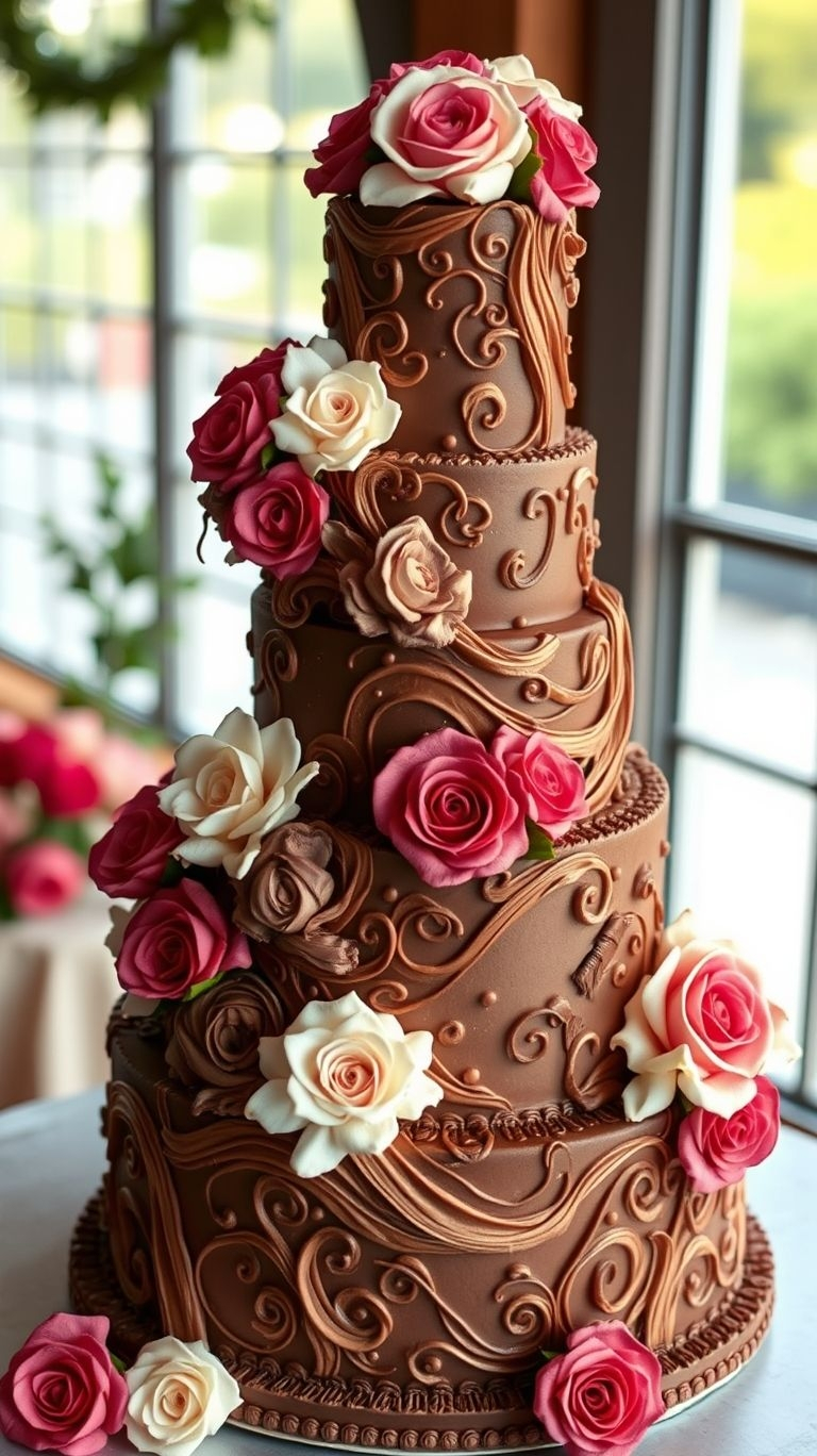 Chocolate lovers, this one’s for you! A wedding cake dripping in pure cocoa decadence—sweet, stunning, and unforgettable.