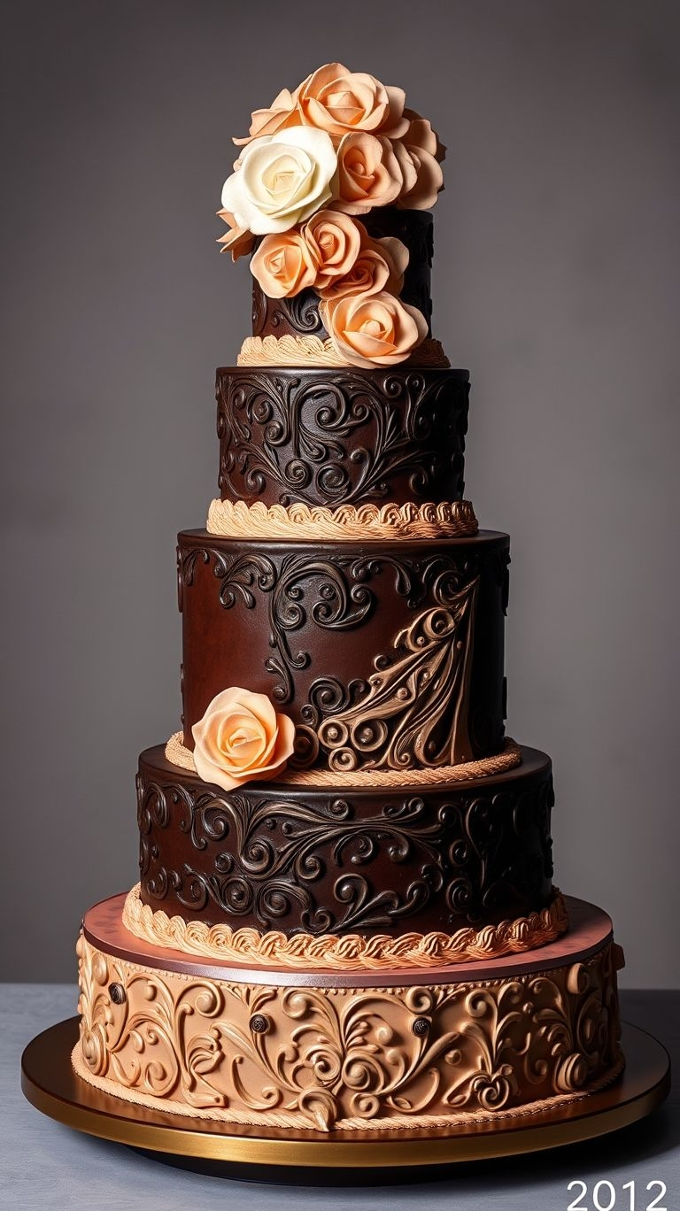 Elegant, indulgent, and packed with cocoa goodness—this wedding cake is pure chocolate paradise!