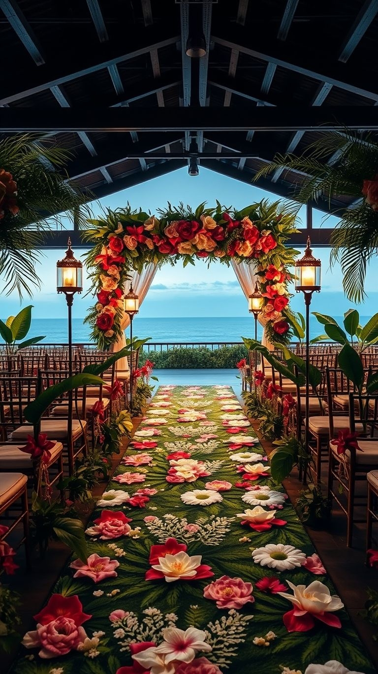 Nature’s best meets wedding magic! A seaside aisle lined with tropical flowers turns your ceremony into a breathtaking coastal escape.