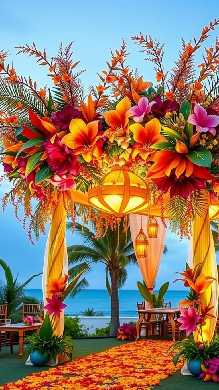 Endless views, fragrant florals, and the sound of waves—this tropical wedding aisle is the definition of breathtaking simplicity!