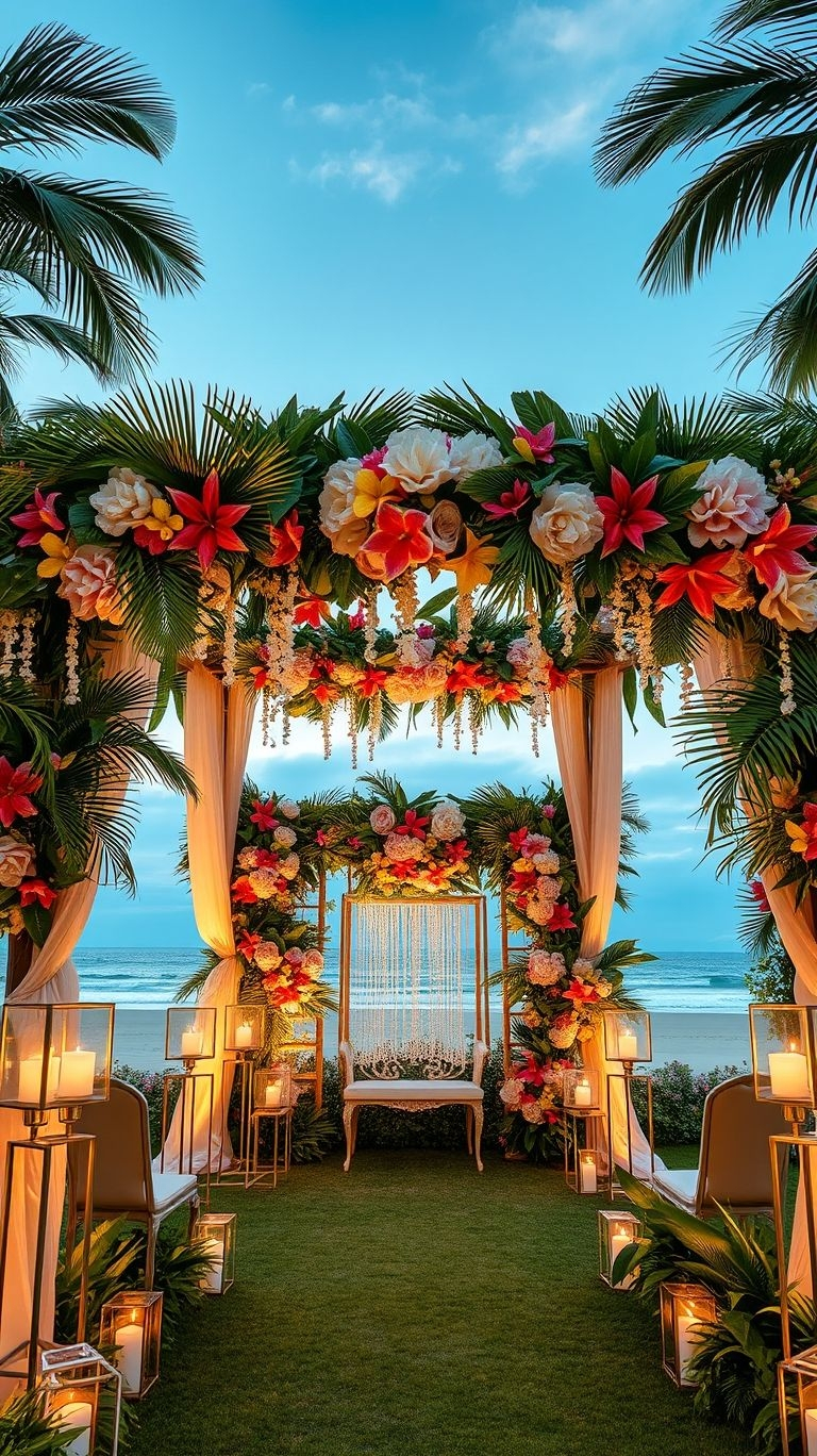 A sandy aisle with tropical florals? The dreamiest beachside wedding ever! Say 'I do' in pure island bliss.