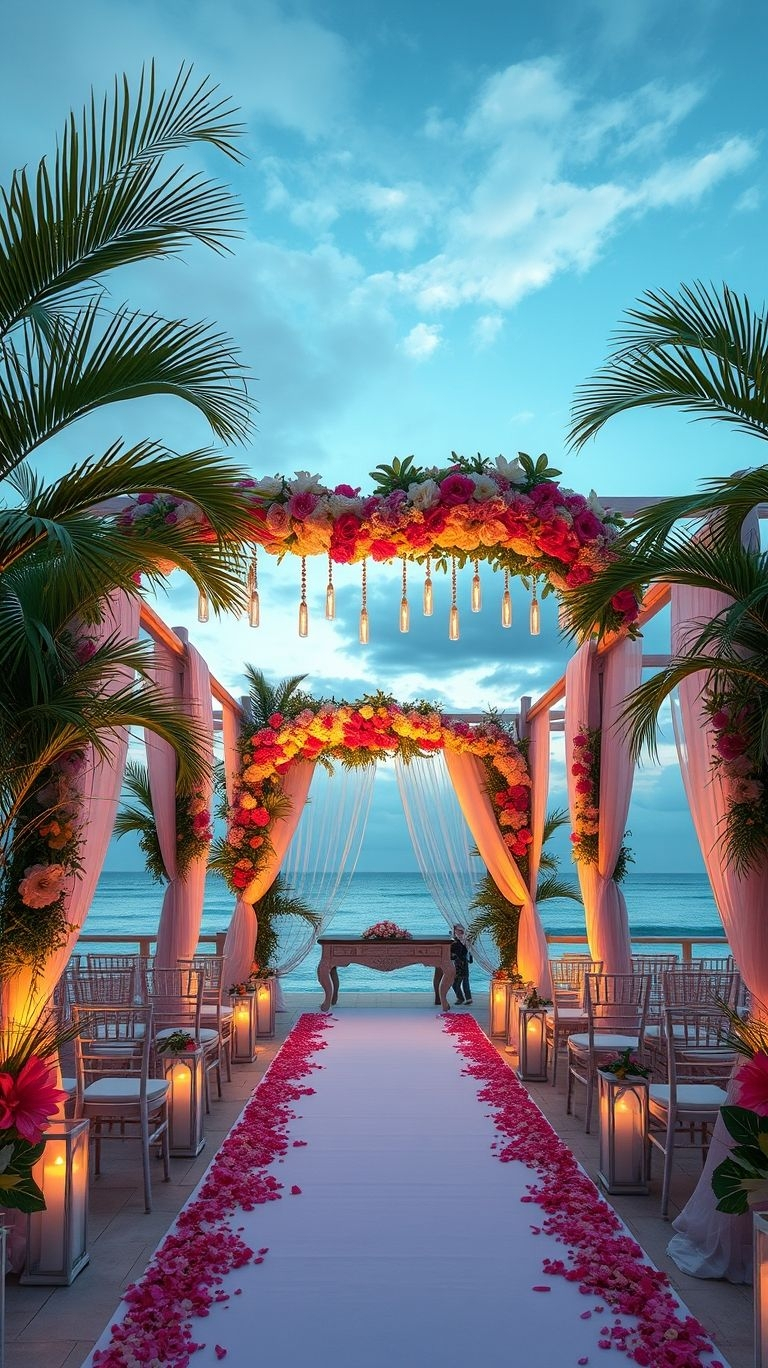Fresh florals, salty air, and endless romance—this sea-facing wedding aisle turns your ceremony into an unforgettable tropical dream.