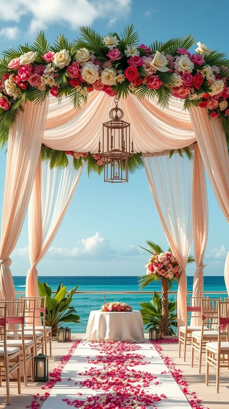 Let the ocean be your witness! A floral-lined aisle by the sea brings effortless elegance and tropical beauty to your big day.