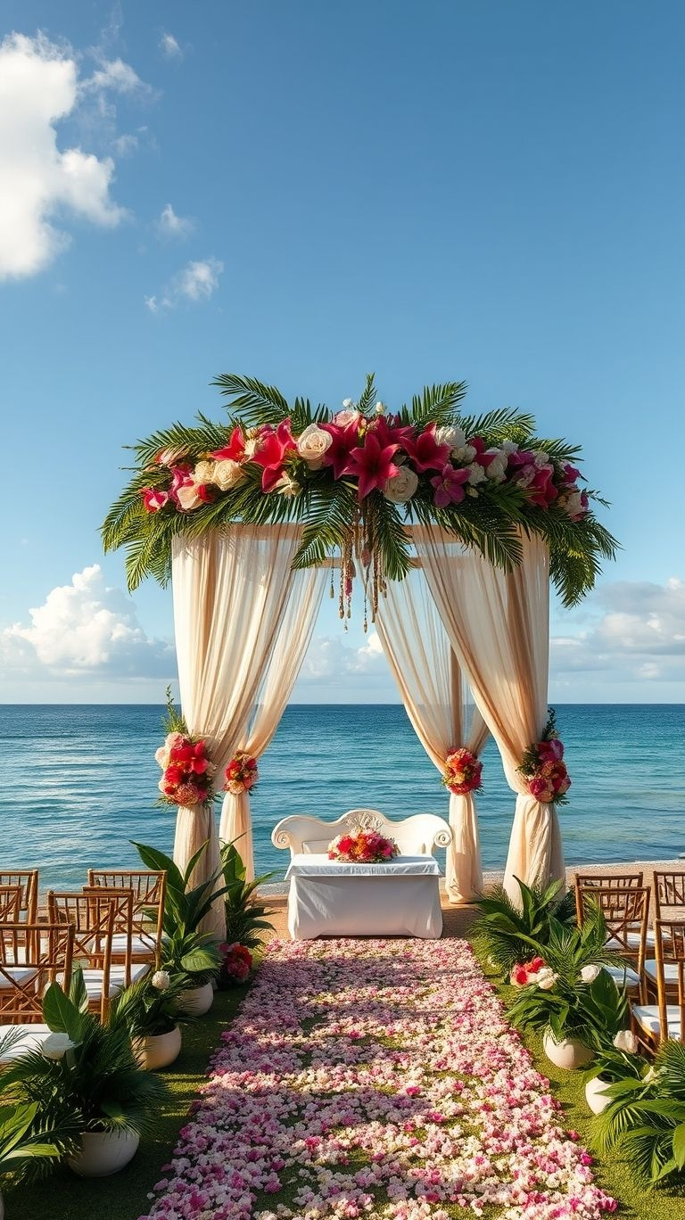 Palm leaves swaying, waves singing, and a floral aisle made for love—sea-facing tropical weddings are nothing short of magical!