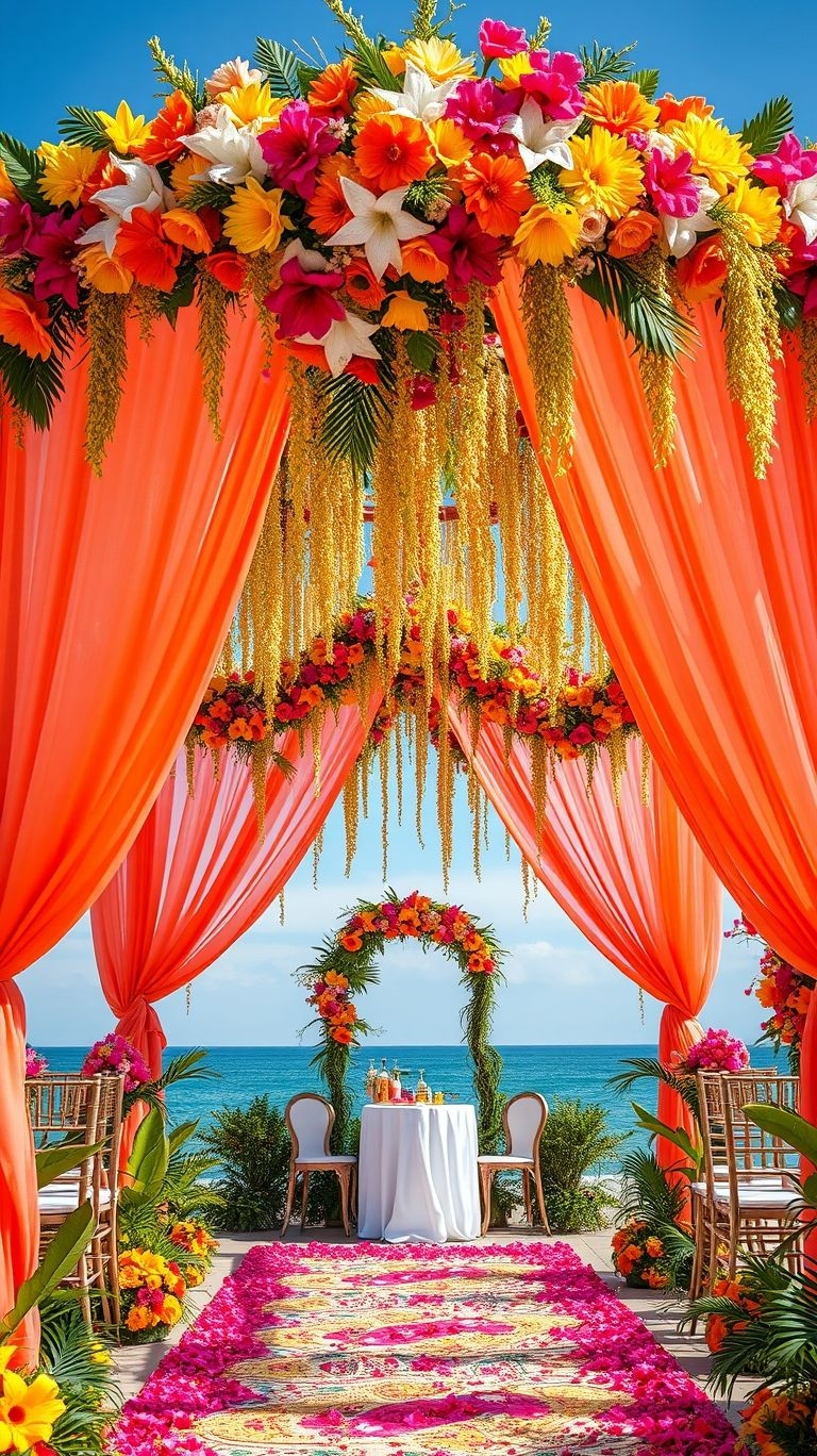 Your aisle, but make it tropical! Let lush florals and ocean views frame your perfect walk down the aisle.