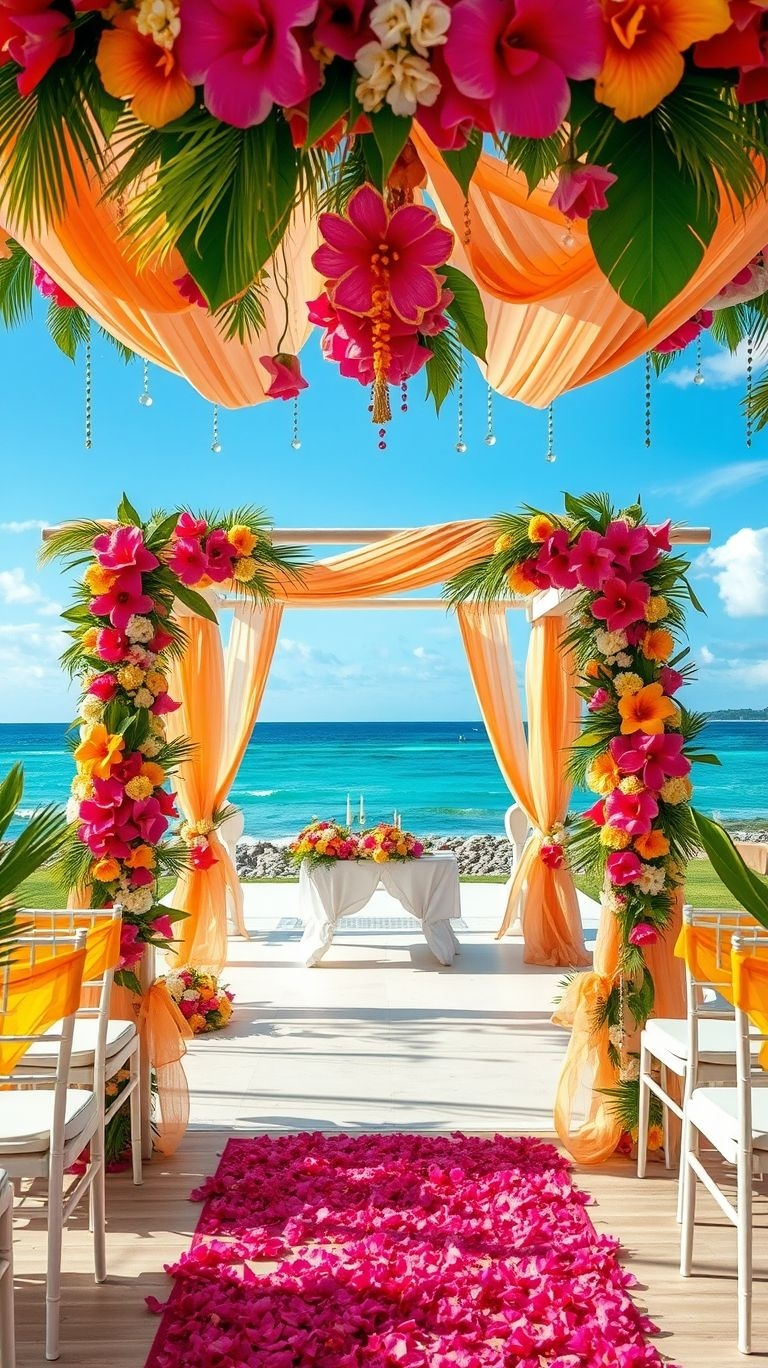 Nature’s best meets wedding magic! A seaside aisle lined with tropical flowers turns your ceremony into a breathtaking coastal escape.