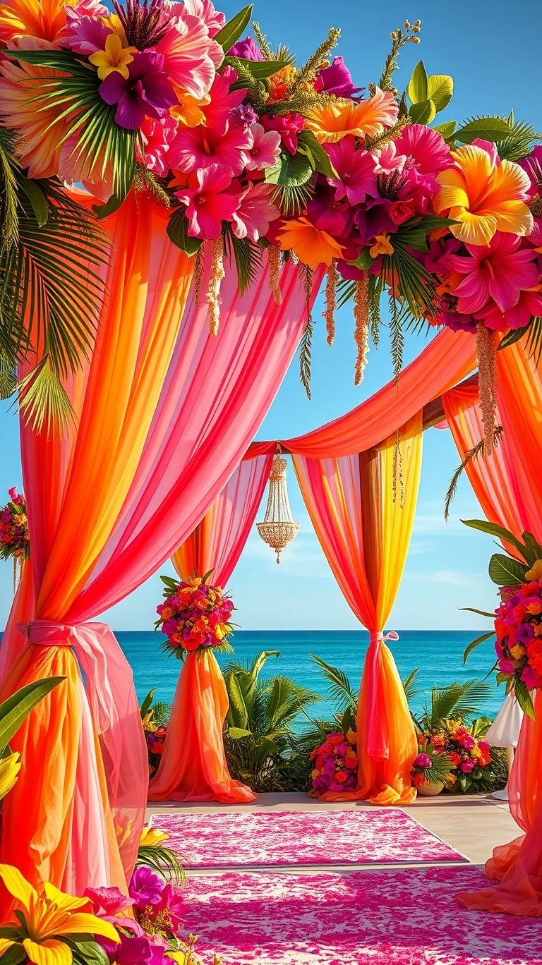 Endless views, fragrant florals, and the sound of waves—this tropical wedding aisle is the definition of breathtaking simplicity!