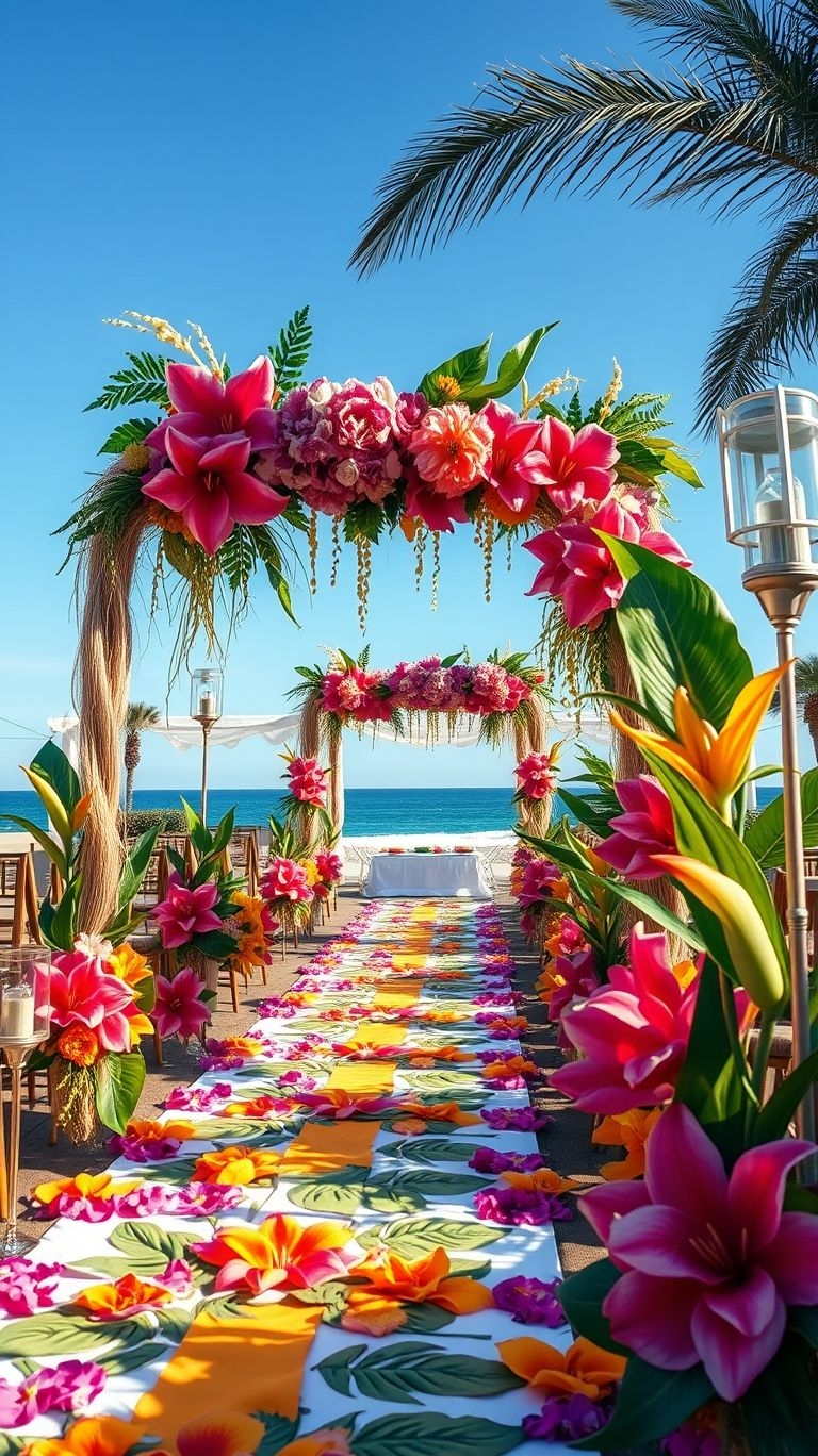 Let the ocean be your witness! A floral-lined aisle by the sea brings effortless elegance and tropical beauty to your big day.