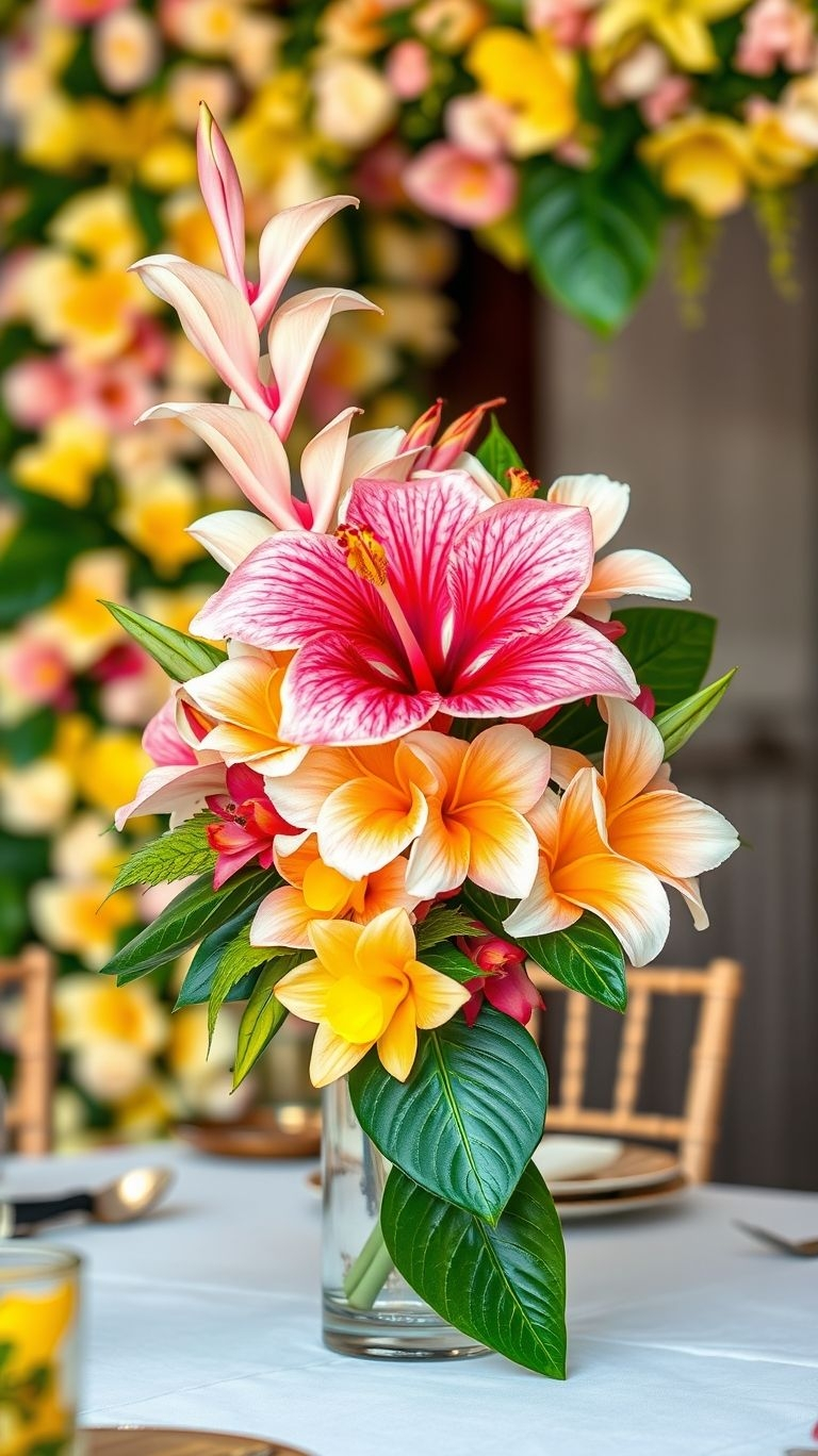 From deep sunset hues to bright tropical colors, floral centerpieces inspired by paradise set the mood for unforgettable celebrations.