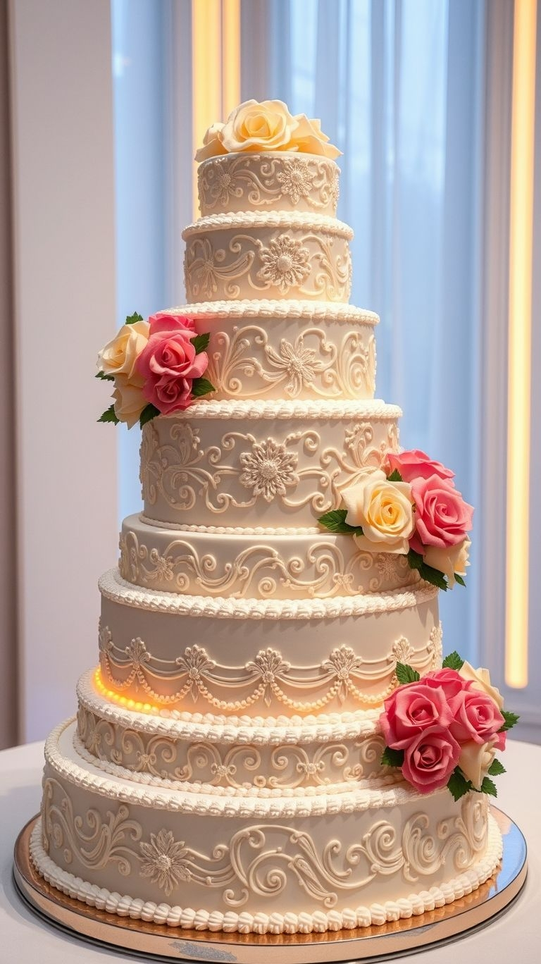 Bridal elegance wrapped in frosting! A lace design on a white wedding cake is the ultimate nod to romance and sophistication.