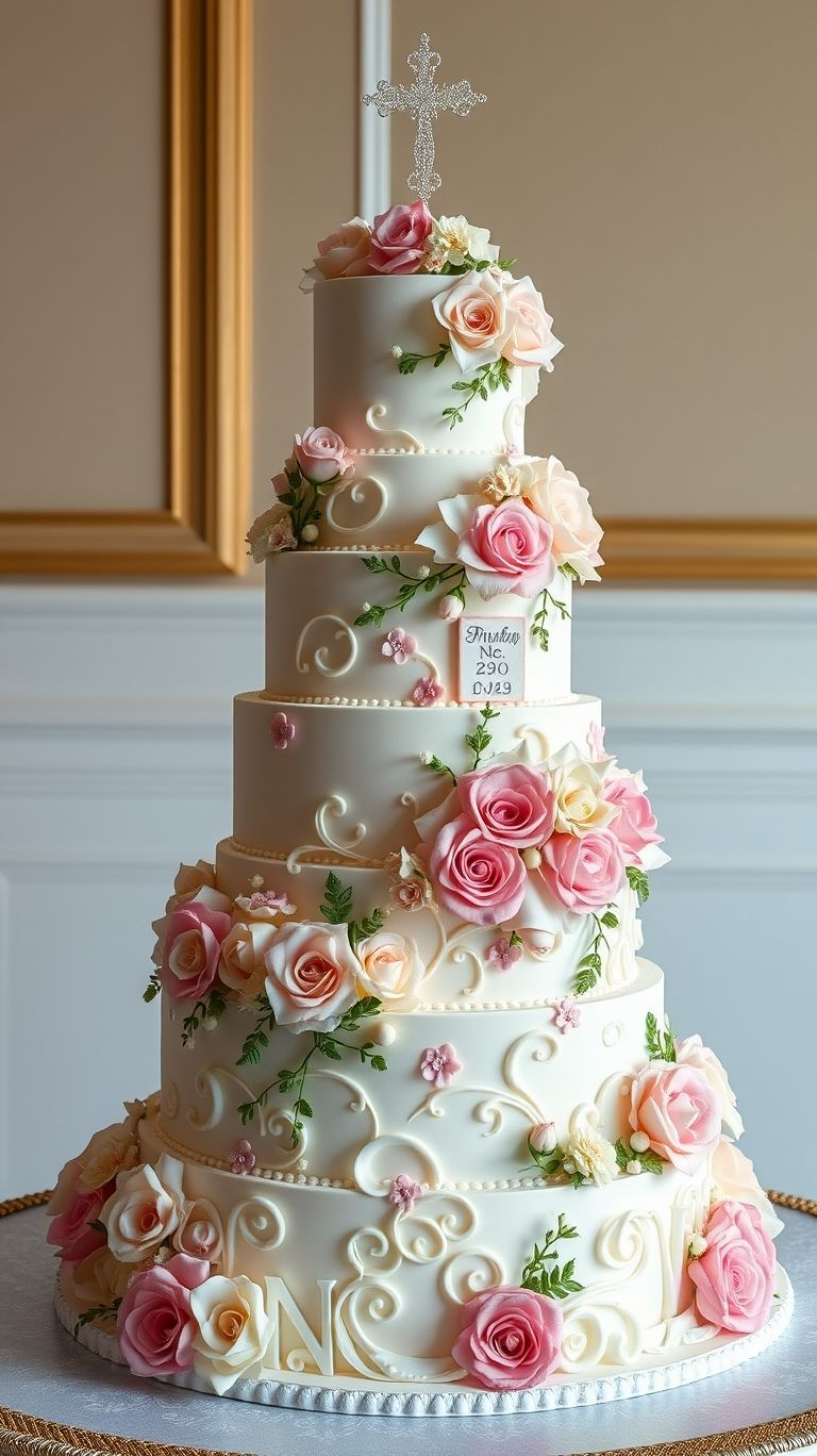 A wedding cake that whispers elegance—lace patterns, white tiers, and a whole lot of romance baked into every bite!