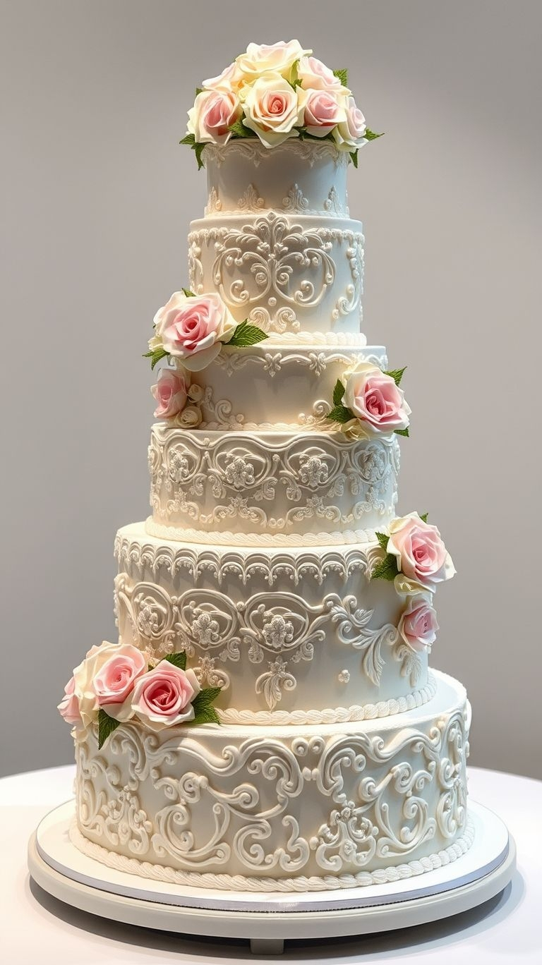 Soft lace, dreamy frosting, and an air of timeless elegance—this wedding cake is the definition of bridal beauty!