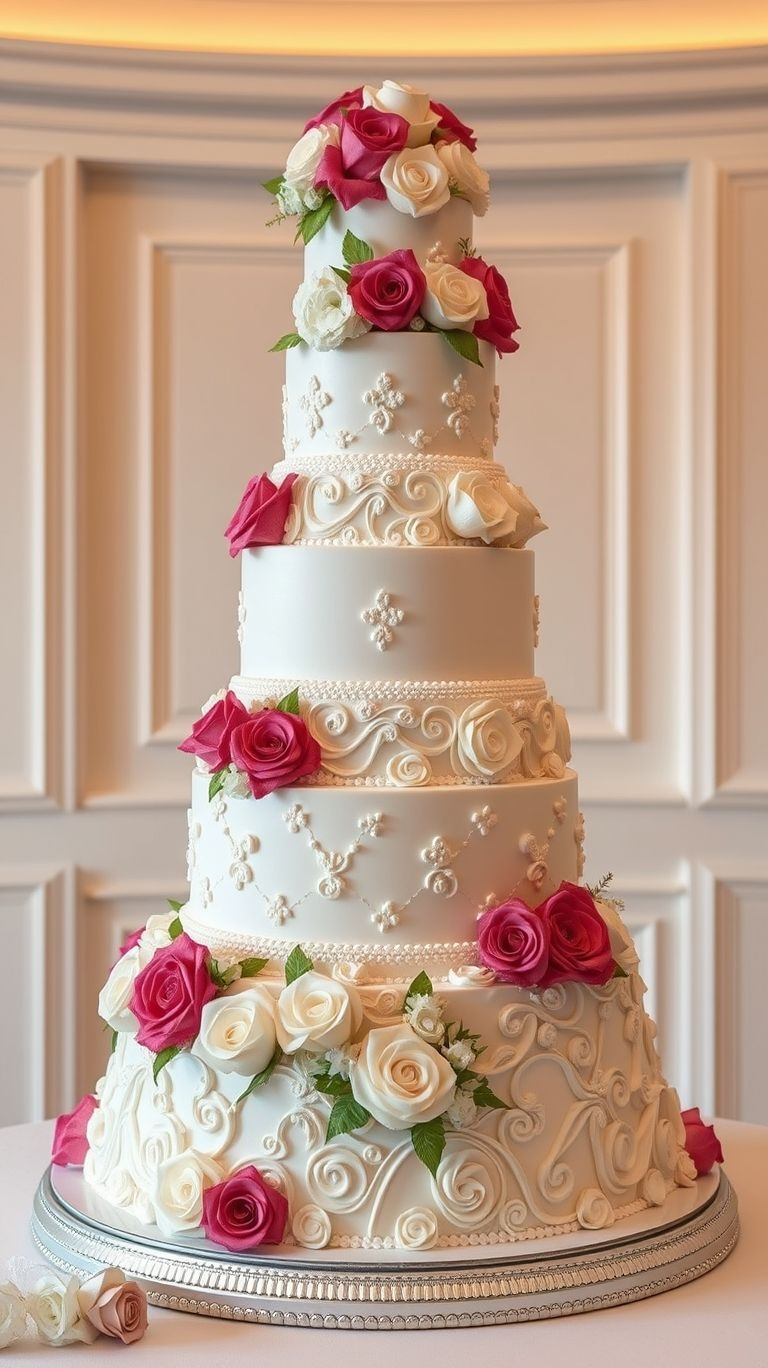 A lace wedding gown isn't the only thing stealing the show—this white lace cake brings pure elegance to every slice!