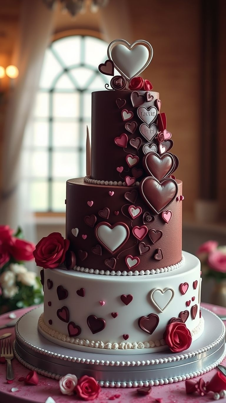 75+ Chocolate Wedding Cakes That Are Too Indulgent to Ignore | Pocoko Sweet, stylish, and straight from a love story—this wedding cake blends classic white, decadent chocolate, and heartfelt details!