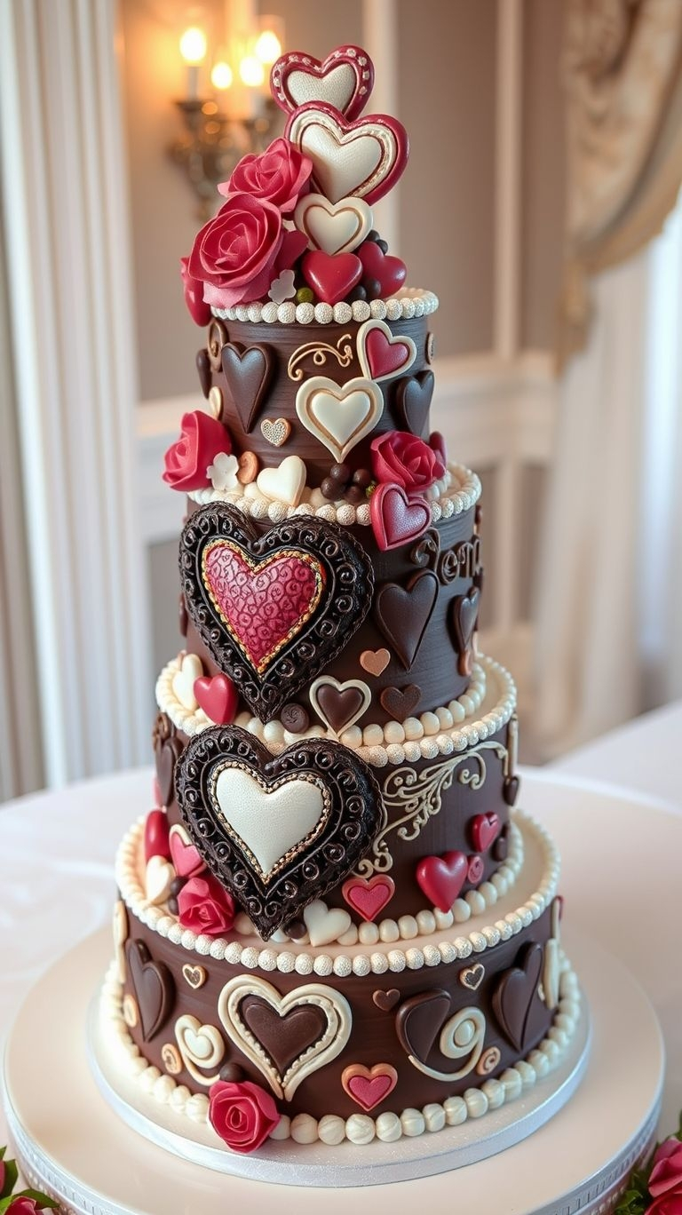75+ Chocolate Wedding Cakes That Are Too Indulgent to Ignore | Pocoko Love, chocolate, and wedding cake—the dream trio! This heart-adorned masterpiece makes your celebration even sweeter.
