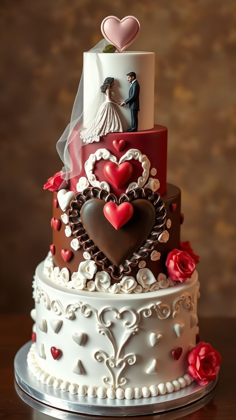 75+ Chocolate Wedding Cakes That Are Too Indulgent to Ignore | Pocoko Elegant, delicious, and filled with romance—this heart-adorned wedding cake is the sweetest way to celebrate your big day.