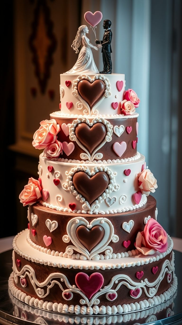 75+ Chocolate Wedding Cakes That Are Too Indulgent to Ignore | Pocoko Layers of indulgence, swirls of love, and the perfect blend of flavors—this heart-adorned wedding cake is the sweetest way to say ‘I do’!