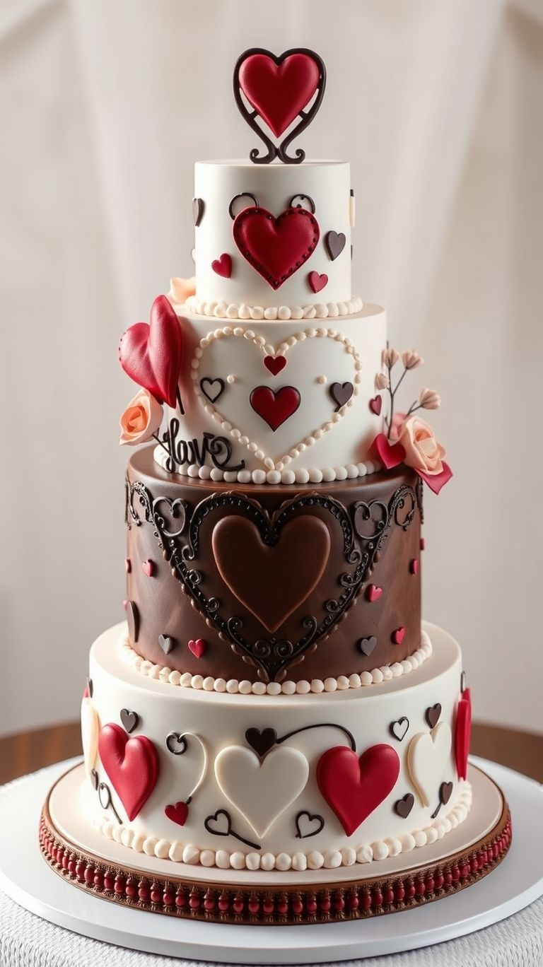 75+ Chocolate Wedding Cakes That Are Too Indulgent to Ignore | Pocoko Layers of indulgence, swirls of love, and the perfect blend of flavors—this heart-adorned wedding cake is the sweetest way to say ‘I do’!