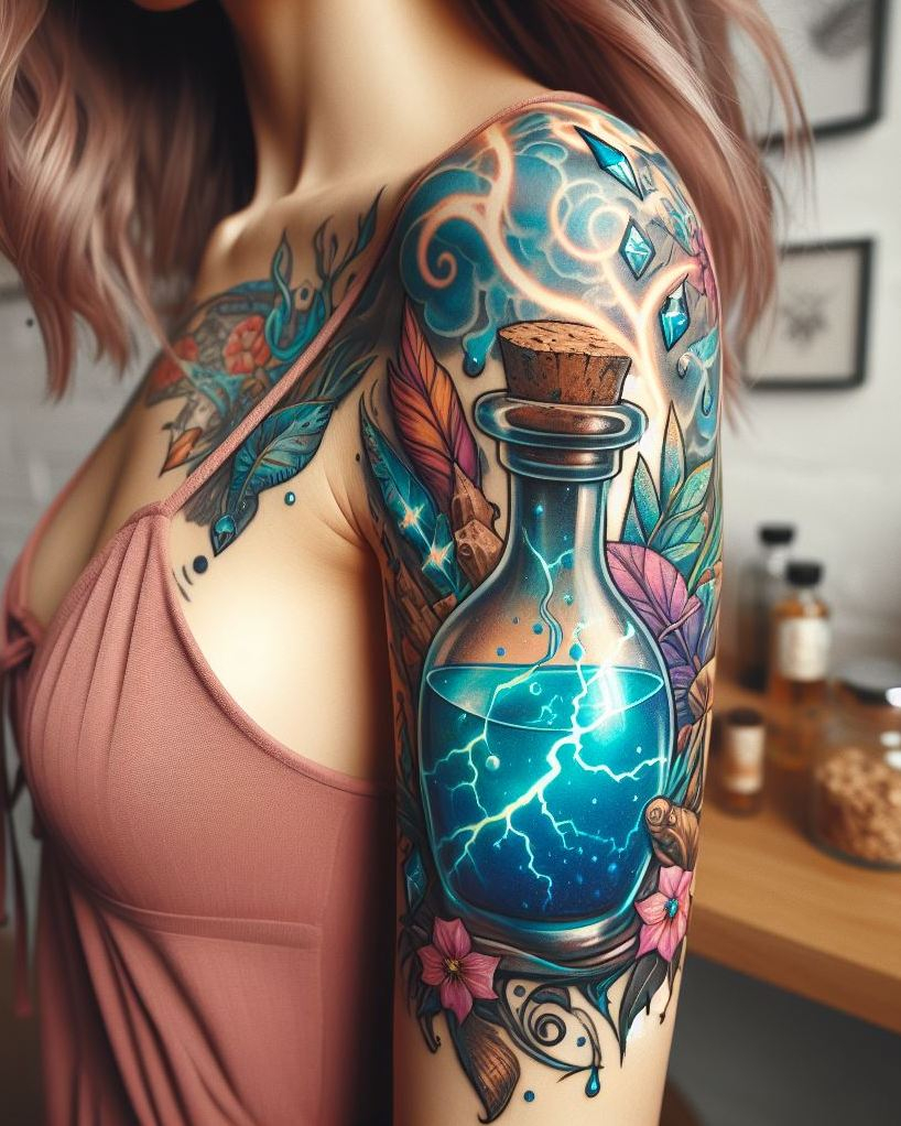 Stormcaller Brew: the tattoo for anyone who thrives in wild weather and wilder imaginations. Magic potion art has never looked so fierce!