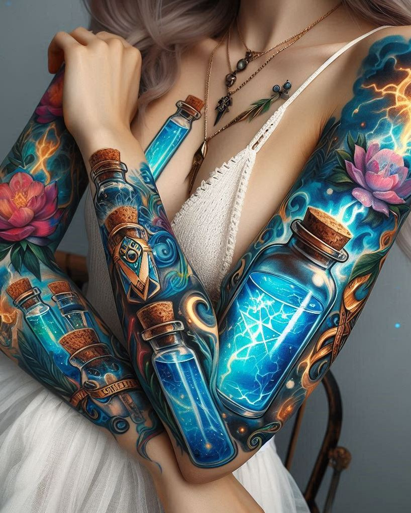 Stormy skies? Not a problem when you carry the brew on your sleeve. These tattoos bottle up elemental chaos with artistic charm!