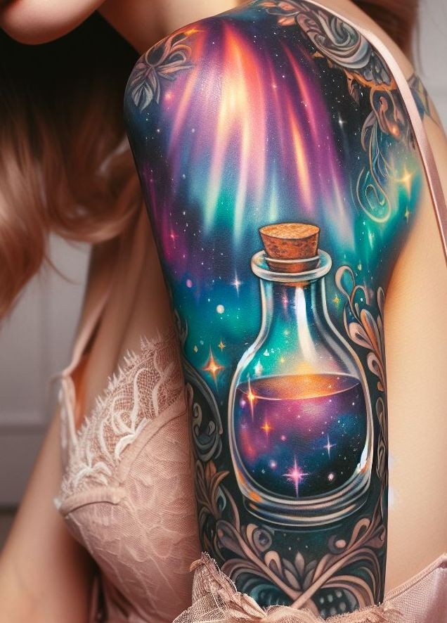 A little magic, a little ice, and a lot of cosmic color—Aurora Borealis Brew tattoos bring fantasy to life beneath your skin.