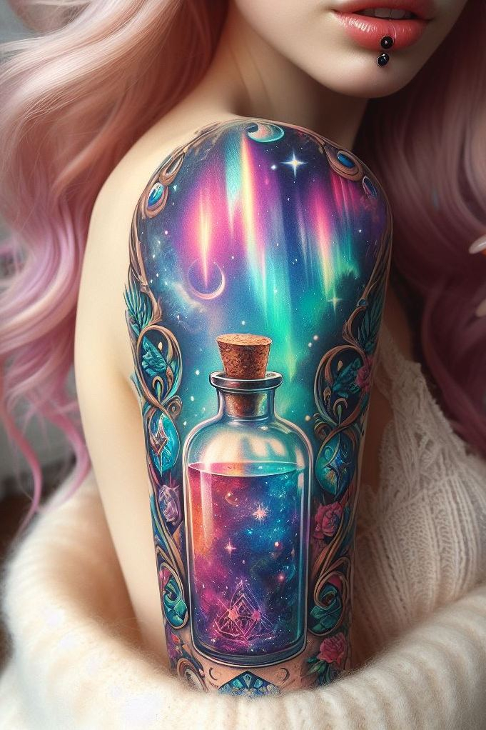 Tattoo your love for magic and moonlight with a potion that mirrors the northern skies. Aurora Brew ink never goes unnoticed!