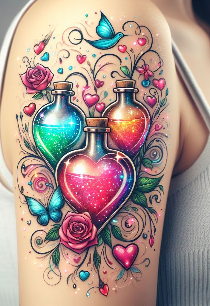 Wrapped in northern lights and pure devotion—Aurora Love’s Embrace tattoos bottle up celestial romance like no spell ever could. Think pastel potions and glowing charm with a kiss of enchantment.