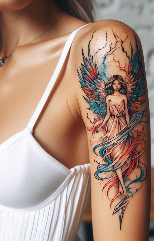 Why pick between gentle and fierce? Aurora angel and lightning tattoos fuse serenity with storm power, creating ink that speaks in spark and whispers.