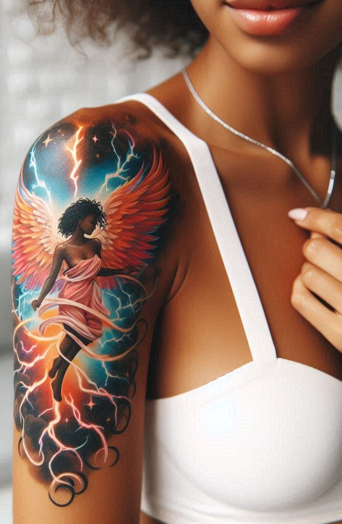 A flash of lightning beneath angelic wings? These tattoos capture contrast, cosmos, and charisma with every line.