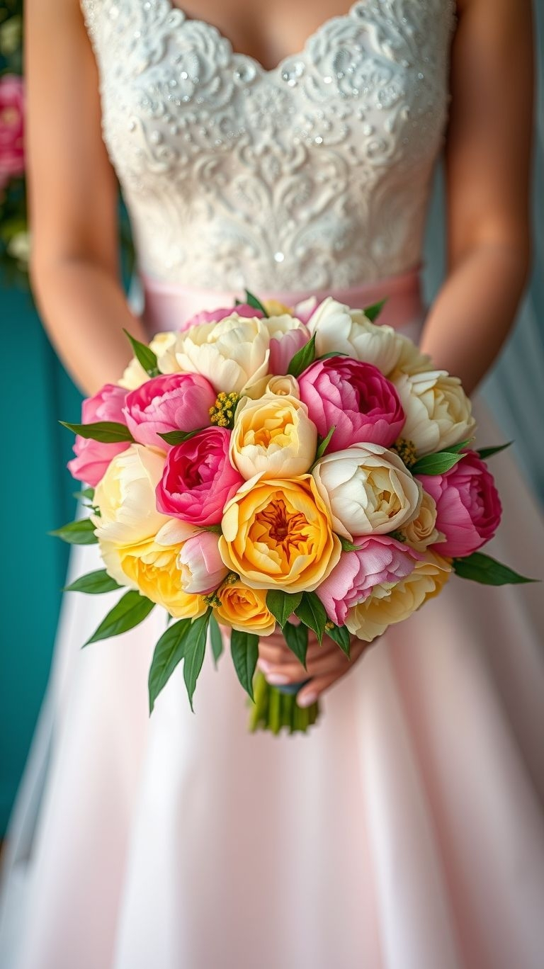 80+ Bouquet Ideas: Stunning Floral Wonders | Pocoko Soft blush, creamy white, and blooming with personality—this peony bouquet doesn’t scream elegance… it coos it in a British accent.