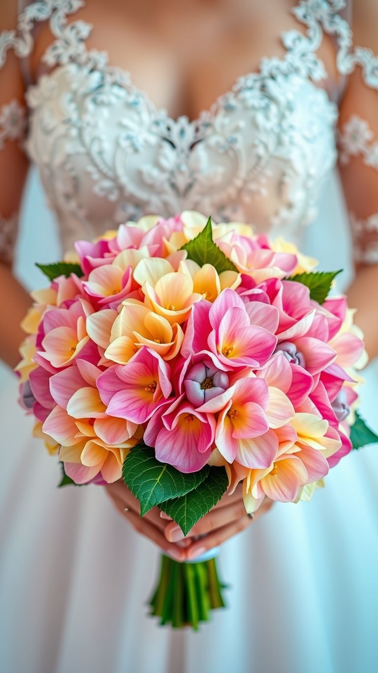 80+ Bouquet Ideas: Stunning Floral Wonders | Pocoko Who knew serenity and sass could share a bouquet? Plumeria’s buttery petals and juicy colors are like yoga for your wedding day vibe.