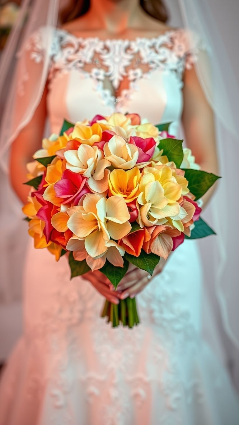 80+ Bouquet Ideas: Stunning Floral Wonders | Pocoko Soft scent, bold colors, and zero drama—plumeria doesn’t just show up, it shows off. Ideal for brides who glow even when the sun’s not out.