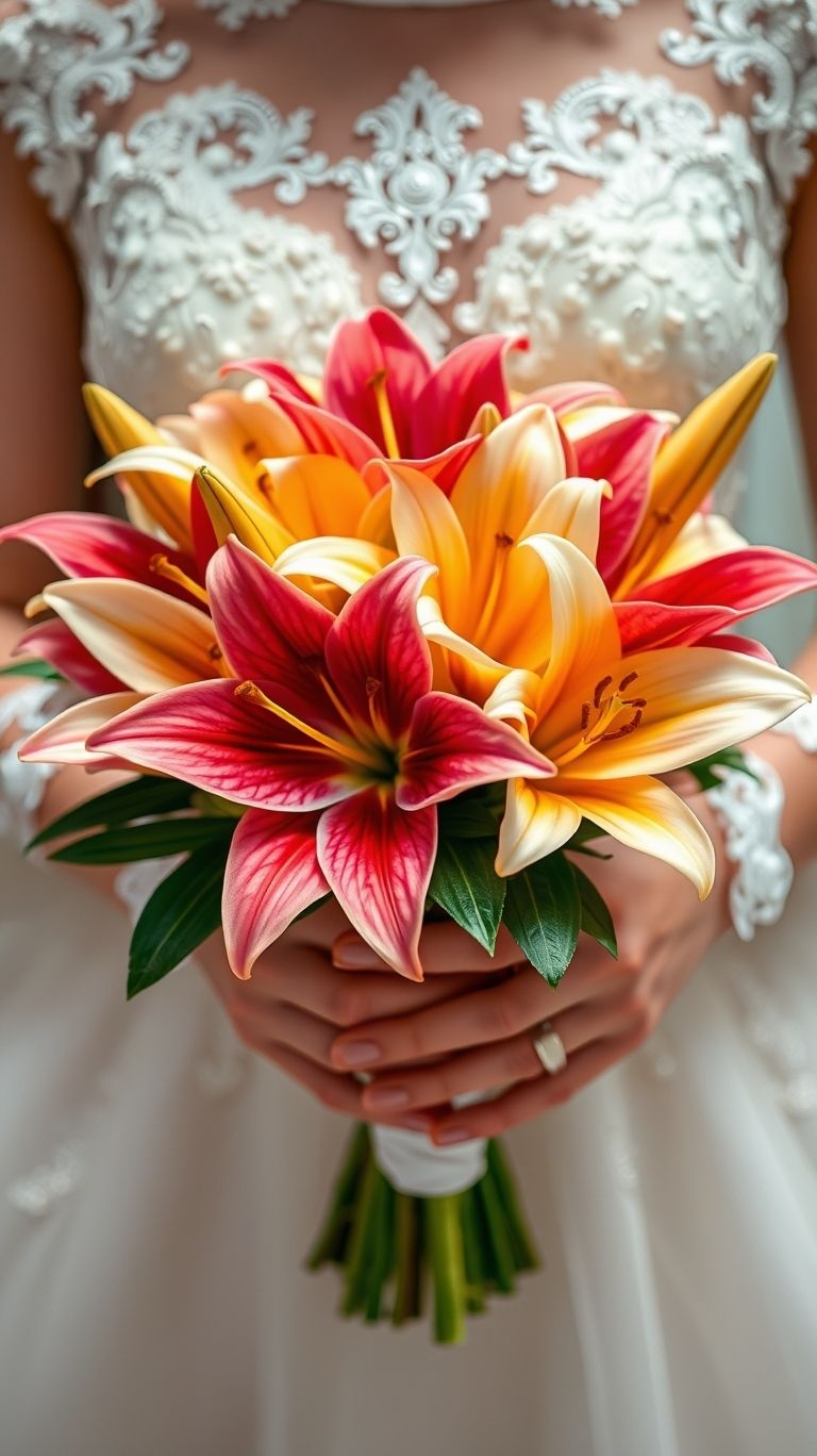 80+ Bouquet Ideas: Stunning Floral Wonders | Pocoko Lilies: proof that elegance never goes out of style. Framed by seasonal favorites, they add a whisper of grace that lasts longer than vows.
