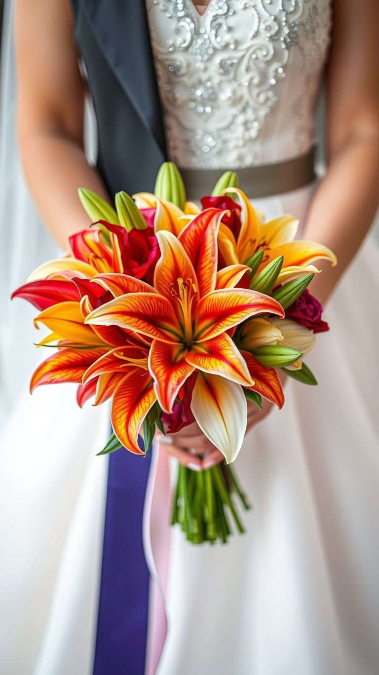 80+ Bouquet Ideas: Stunning Floral Wonders | Pocoko When lilies accent the bouquet, it's less “flowers” and more “floral royalty.” Just try not to upstage your dress... or do. You’re the moment.