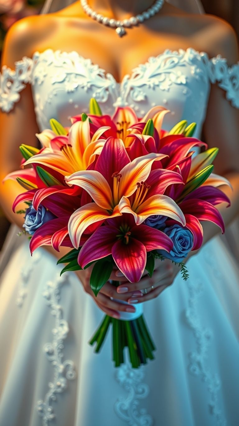 80+ Bouquet Ideas: Stunning Floral Wonders | Pocoko Lilies don’t scream “look at me”—they just walk in and everyone stares. Elegant accents meet hushed drama in this wedding bouquet’s quiet thunder.