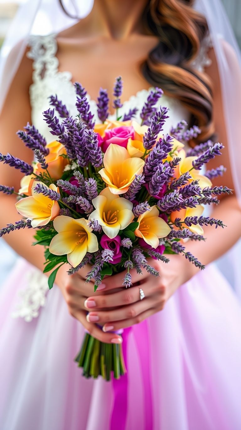 80+ Bouquet Ideas: Stunning Floral Wonders | Pocoko Lavender sprigs bring calm, while wildflowers add the chaos. This bouquet balances opposites with style worthy of its own rom-com.