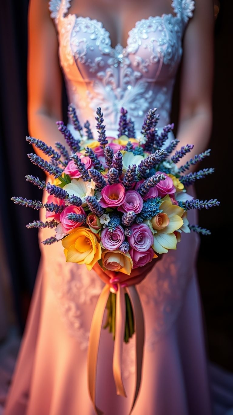 80+ Bouquet Ideas: Stunning Floral Wonders | Pocoko Lavender sprigs: because even flowers deserve a signature scent. Paired with blush roses or ivory peonies, this bouquet is high-key dreamy.