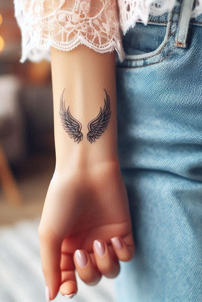 A flutter of purity, a touch of heaven—little angel wings tattoos are perfect for hearts that believe in soft strength.