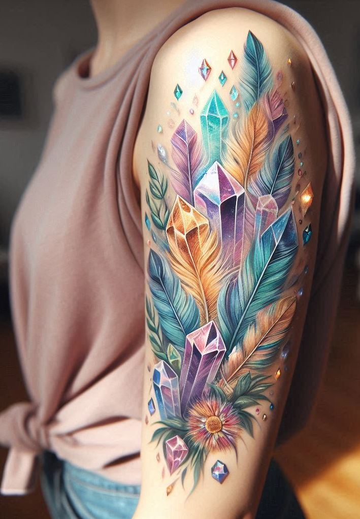 Channel your inner mystic with crystal tattoos that sparkle like your aura. These magical ink gems are pure high-vibe elegance!