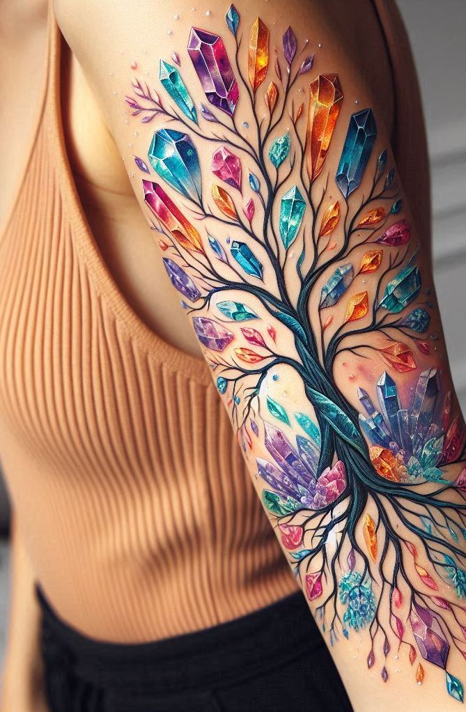 Crystal tattoos that speak in frequencies—chic, mysterious, and buzzing with intentions too pretty to ignore.