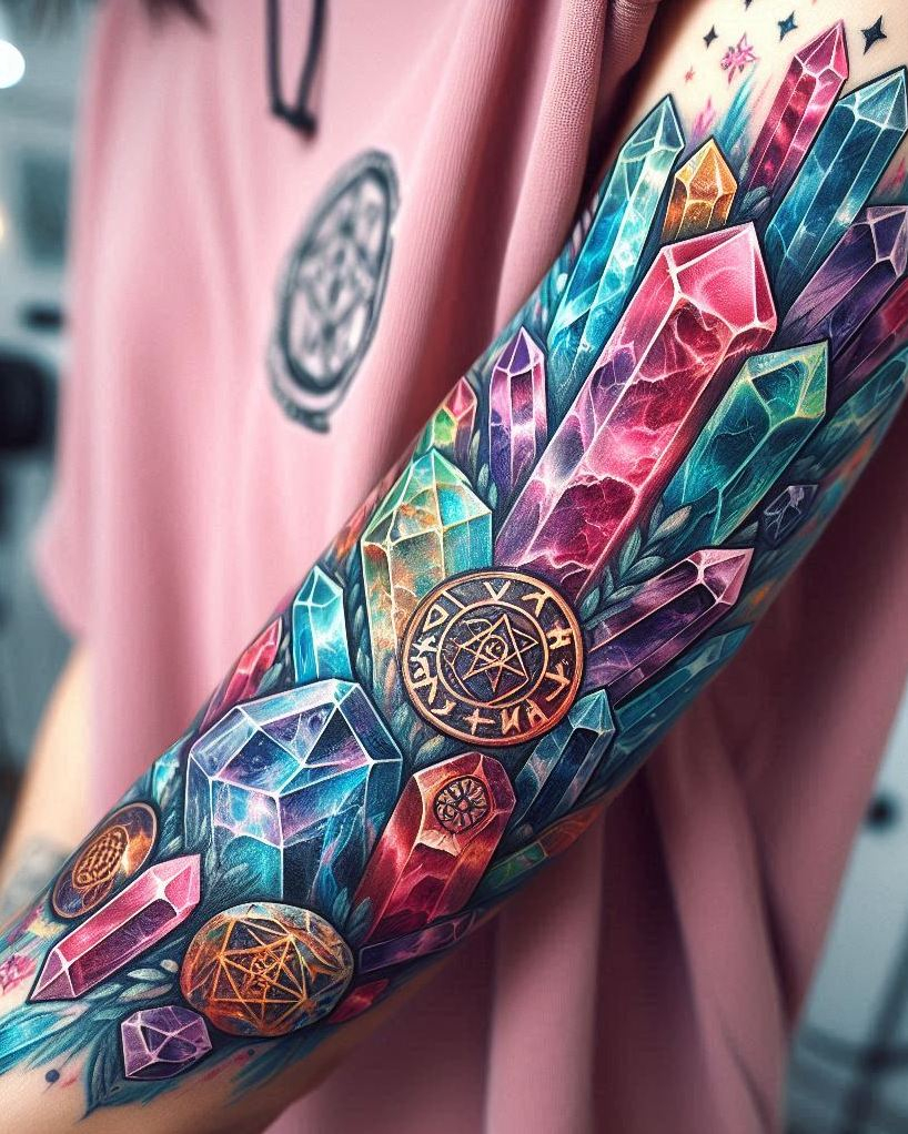 Wrapped in glow, buzzing with meaning—crystal tattoos make your skin a gallery of spiritual sparkle.