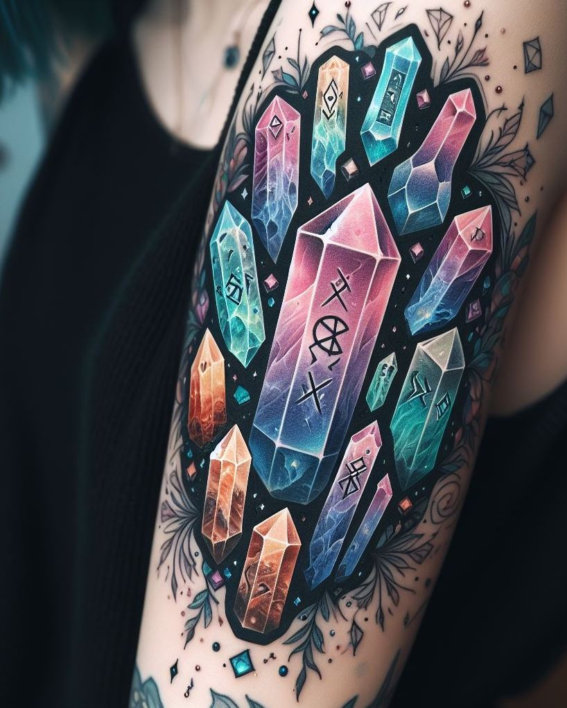 Ink your energy with designs that look like they dropped straight from a potion book. Crystal magic has entered the chat.