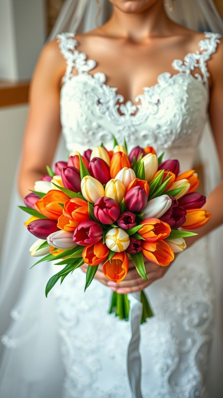 80+ Bouquet Ideas: Stunning Floral Wonders | Pocoko This bouquet’s a kaleidoscope with petals. Each tulip shade spins the wheel of whimsy while keeping elegance front and center.
