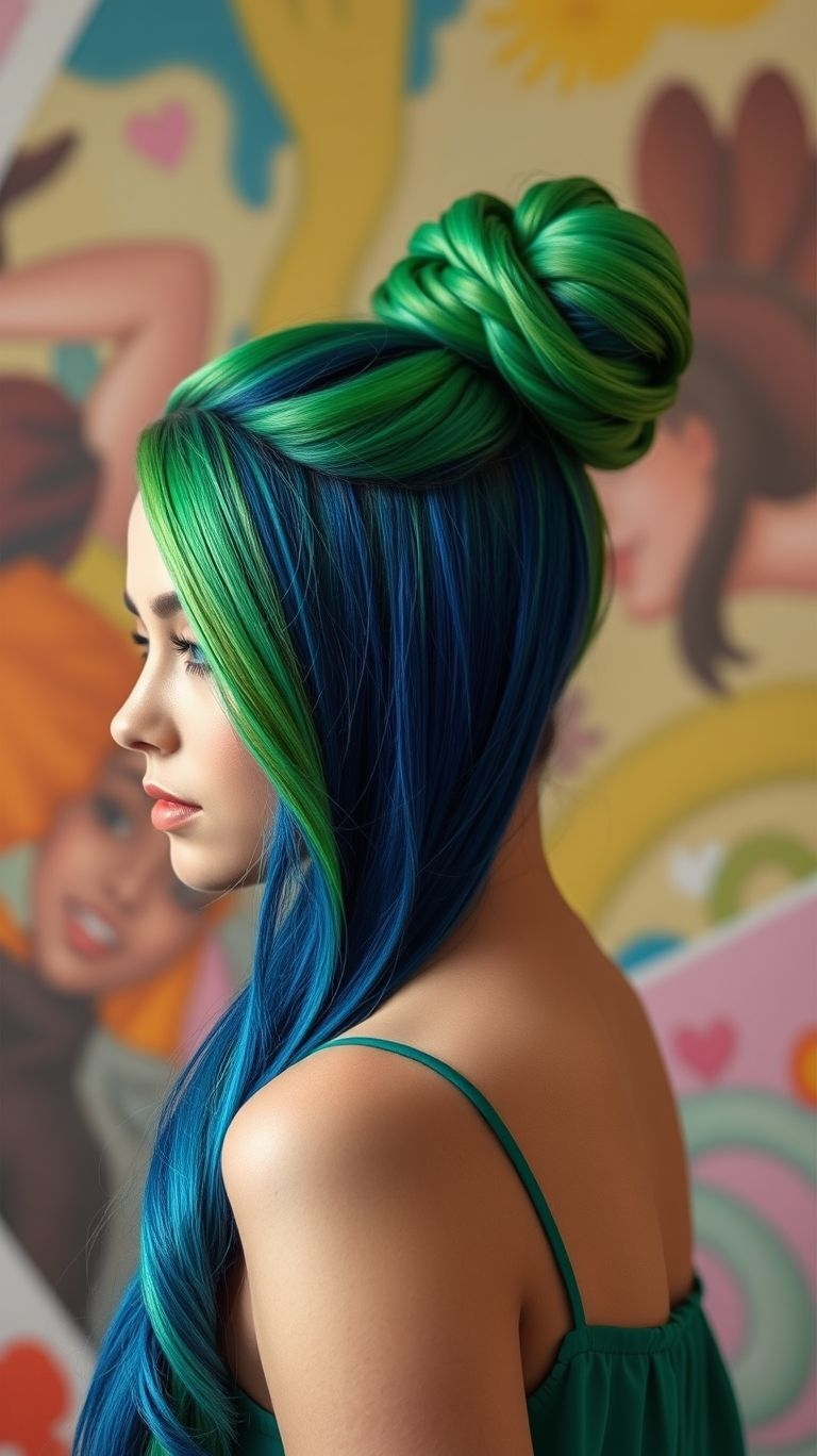 Messy? Never. This high bun is organized chaos in neon—because subtlety was never invited to this party.